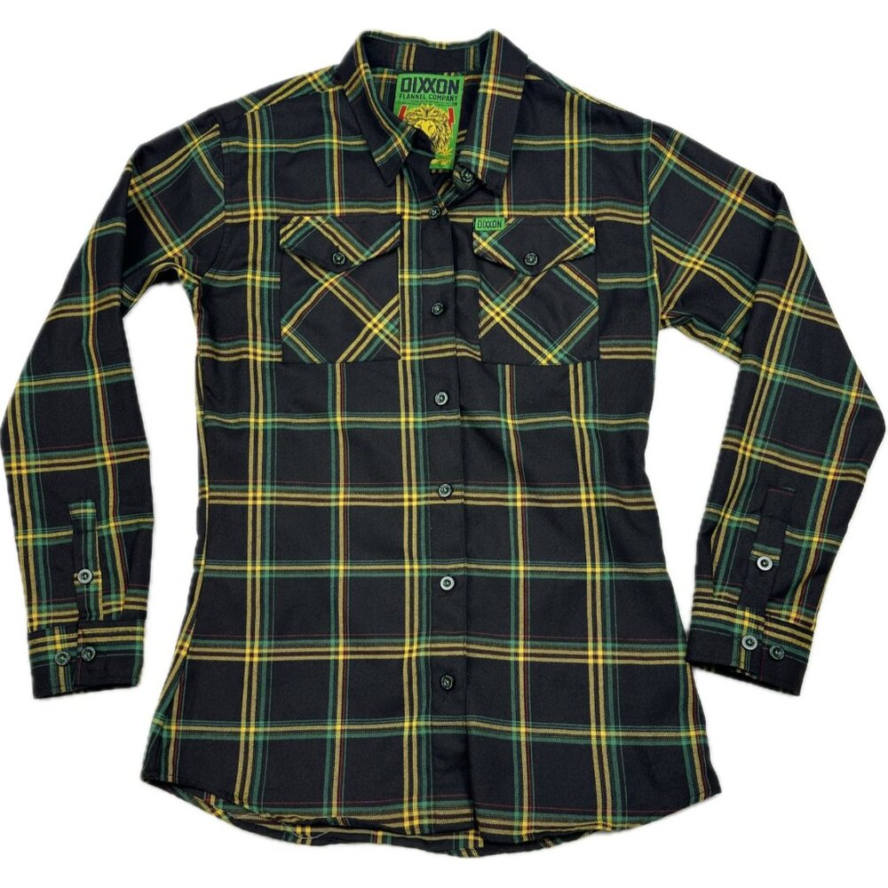 Dixxon Women’s Sz‎ XL Flannel The Smokey Black Lion Plaid Rasta